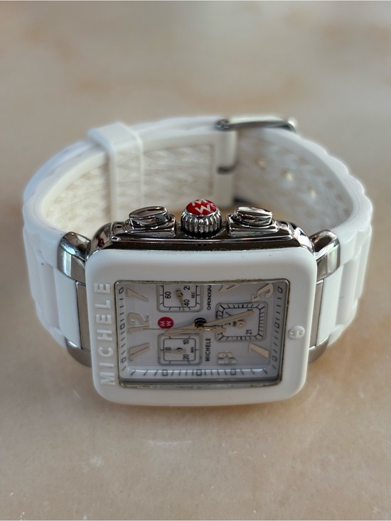 Michele White Ceramic Square Chronograph Watch with Silver Accents main image 4